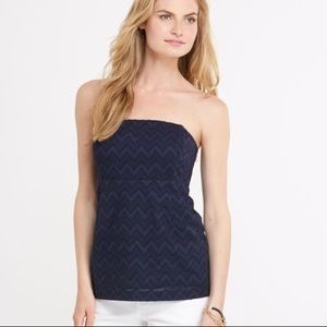 Navy Chevron Strapless Vineyard Vines Top